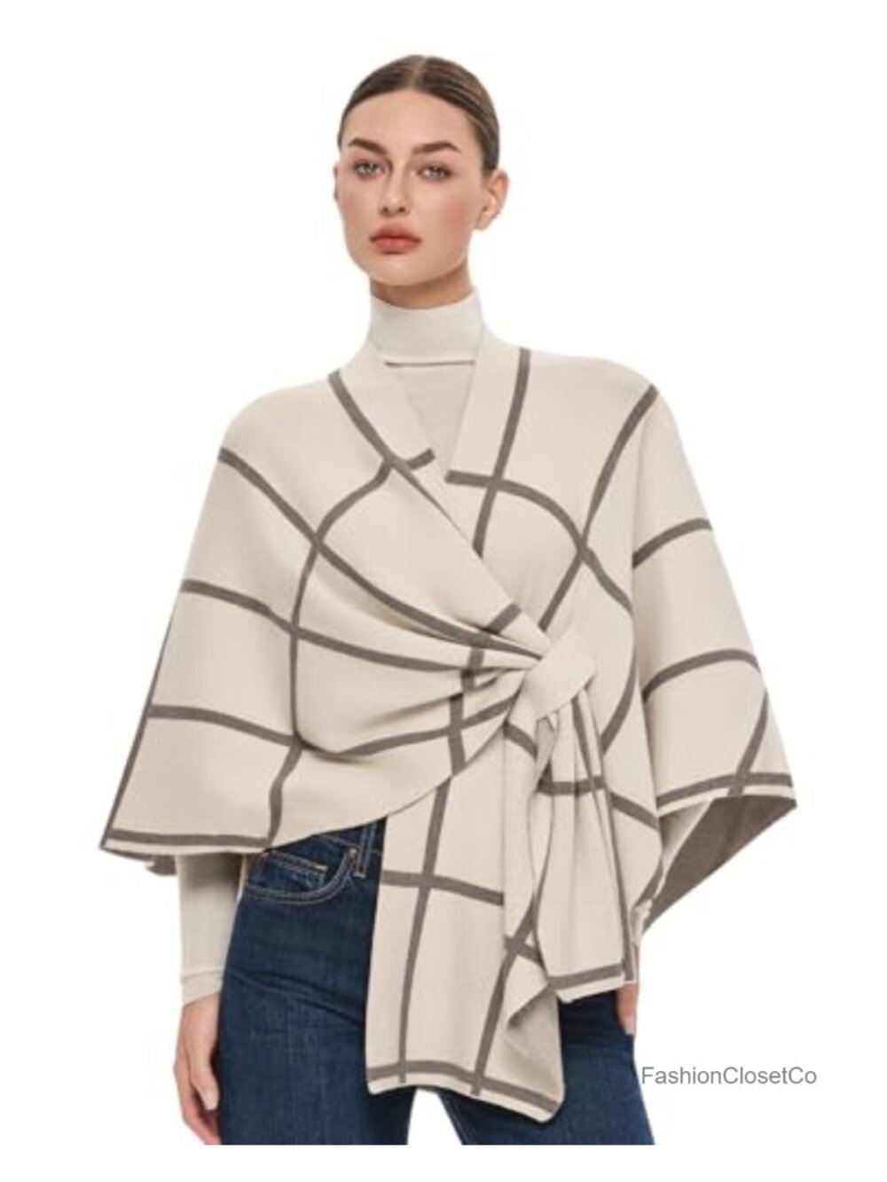 PULI Shawl Wrap Open Front Poncho Sweater One Size Double Knit